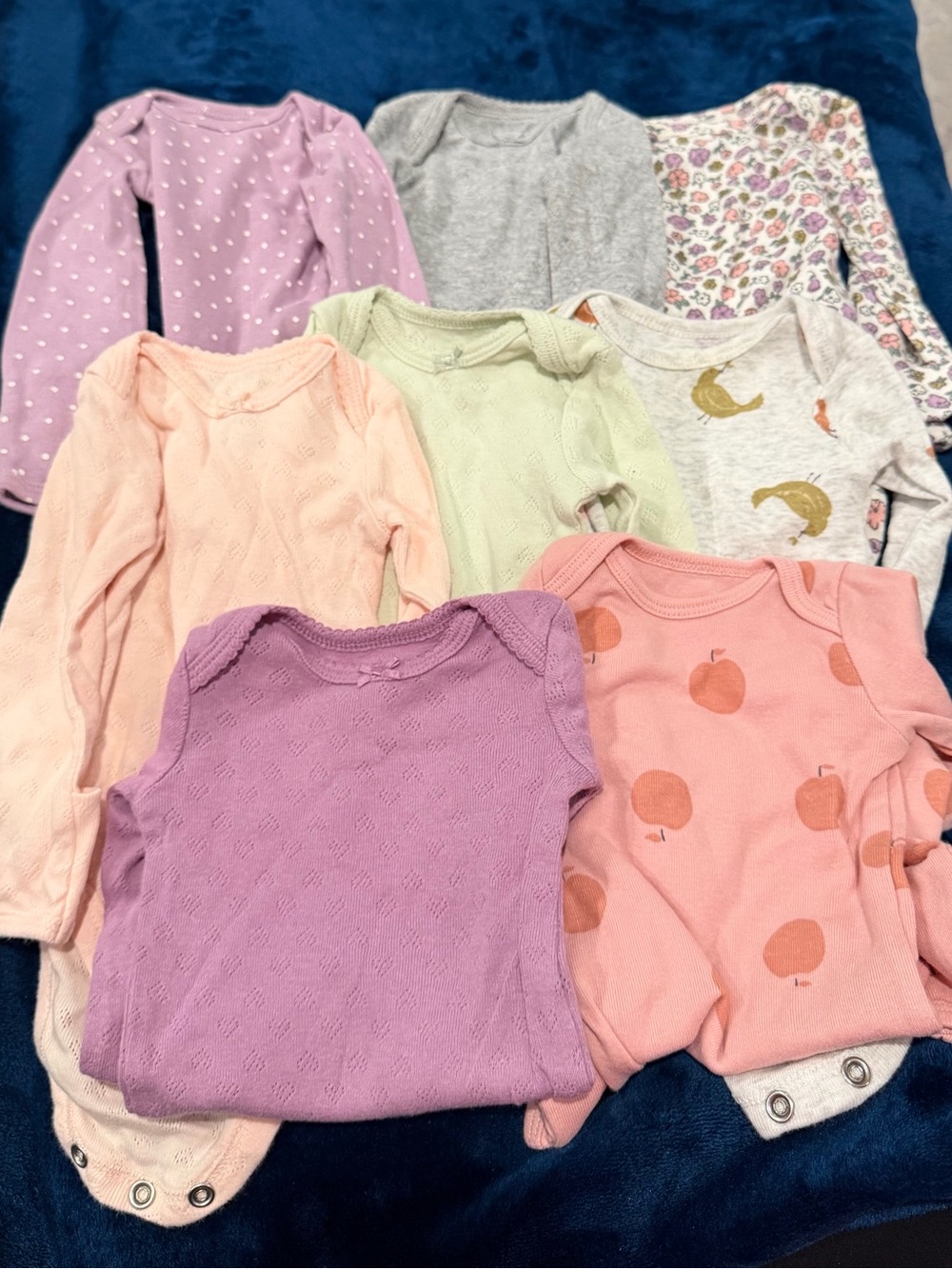 Set of 8 Baby Girls Long-Sleeve Onesie Set - Pastel Mix Newborn